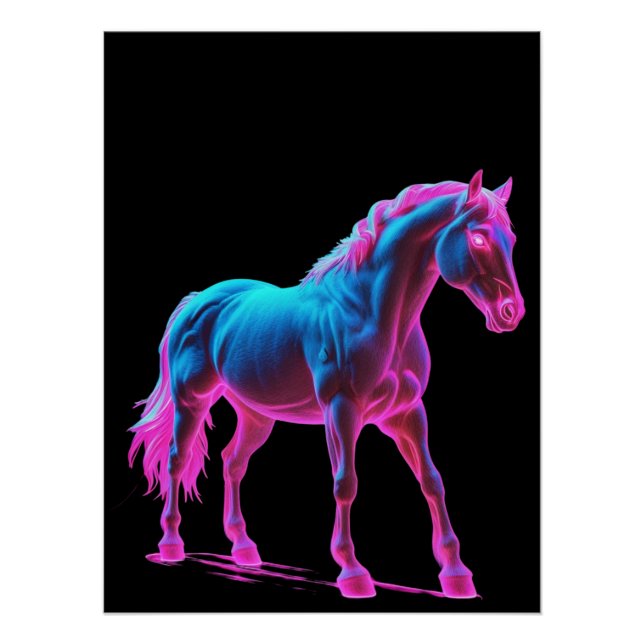 Neon Light Horse Sculpture Poster (Front)