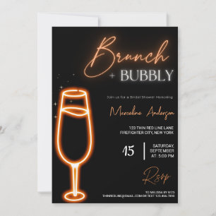 Neon Light  Petals & Prosecco Brunch and Bubbly Invitation