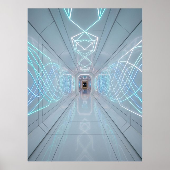 Neon Light Tech Corridor Poster (Front)