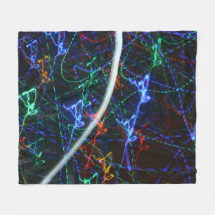 Neon Light Trails Abstract Photography. Cyberpunk Fleece Blanket