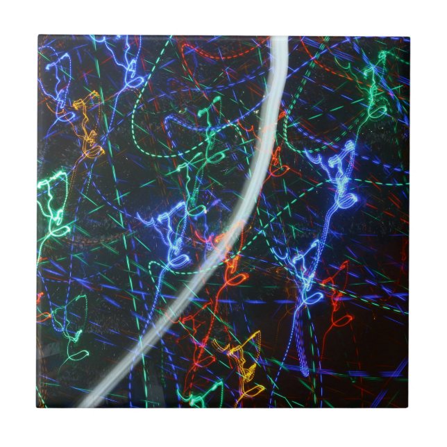 Neon Light Trails Abstract Photography. Cyberpunk  Tile (Front)