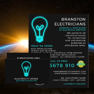 Neon Lightbulb, Electrician Advertising Flyer
