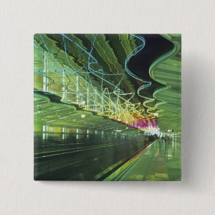 Neon lighting in corridor of the O'hare Airport, 15 Cm Square Badge
