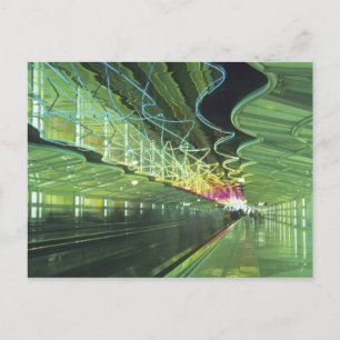 Neon lighting in corridor of the O'hare Airport, Postcard