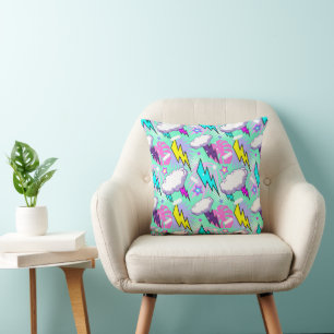 Neon Lightning Bolts & Stars Pattern Cushion