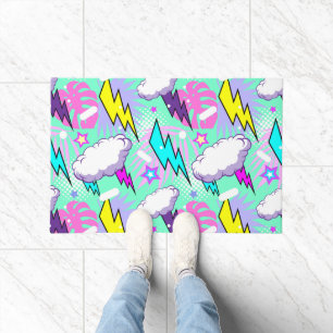Neon Lightning Bolts & Stars Pattern Doormat