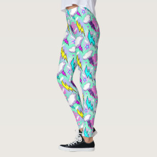 Neon Lightning Bolts & Stars Pattern Leggings