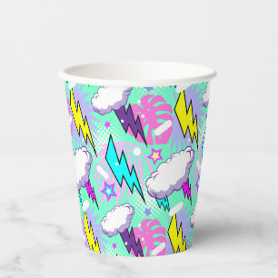 Neon Lightning Bolts & Stars Pattern Paper Cups