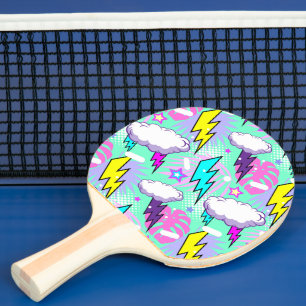 Neon Lightning Bolts & Stars Pattern Ping Pong Paddle