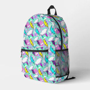 Neon Lightning Bolts & Stars Pattern Printed Backpack