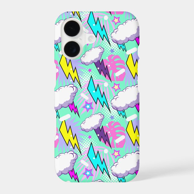 Neon Lightning Bolts & Stars Pattern Samsung Galaxy S21 Case (Back)