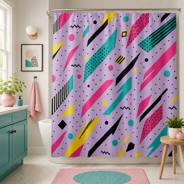 Neon Lightning Parade Retro Memphis Shower Curtain (Creator Uploaded)