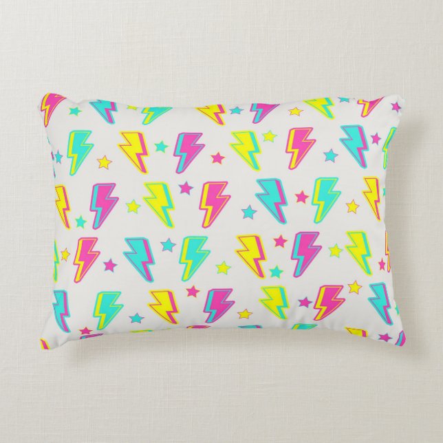 Neon Lightning Star Y2K Pattern Decorative Cushion (Front)
