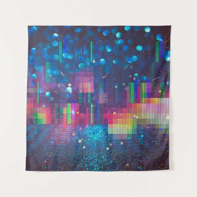 Neon lights and geometric seamless pattern tapestry (Front)