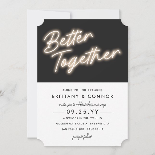 Neon Lights | Better Together | Modern Wedding Invitation (Front)