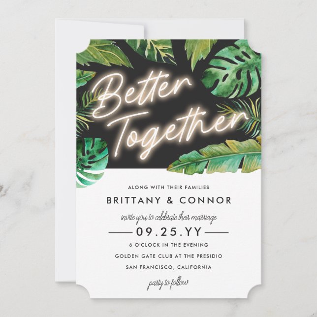 Neon Lights | Better Together | Tropical Wedding Invitation (Front)