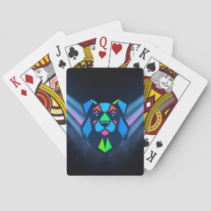 Neon lights blue dog playing cards