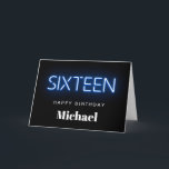 Neon Lights Blue Personalised 16th Birthday Card<br><div class="desc">Cool modern 16th birthday card with "sixteen" in glowing blue neon lights against a black background. Personalise with his or her name.</div>