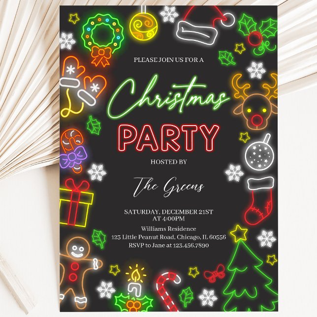 Neon Lights Christmas Party Invitation (Creator Uploaded)