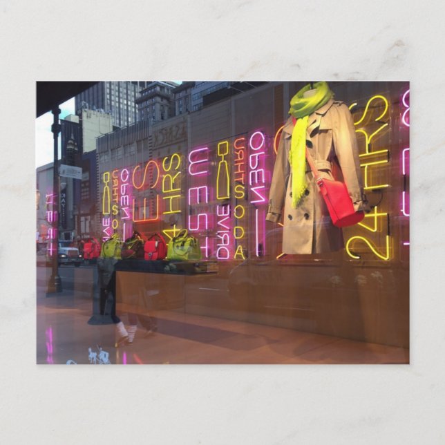 Neon Lights Department Store Window New York NYC Postcard (Front)