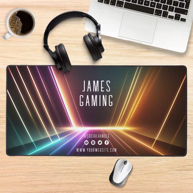 Neon Lights Gaming Gamer Social Media Personalised Desk Mat (Creator Uploaded)