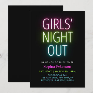 Neon Lights Girls' Night Out Bachelorette Party Invitation
