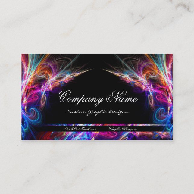Neon Lights Graphic Designer Business Cards d3 (Front)