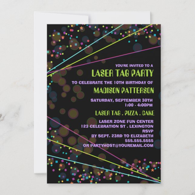 Neon Lights Laser Tag Birthday Party Invitation (Front)