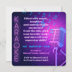 Neon Lights & Microphone Karaoke Party Invitation