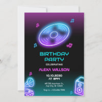 Neon lights music dj party birthday