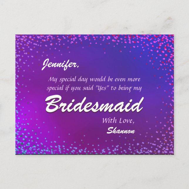 Neon Lights - Will You Be My Bridesmaid? Invitation Postcard (Front)