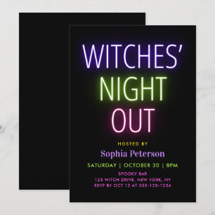 Neon Lights Witches' Night Out Halloween Party Invitation