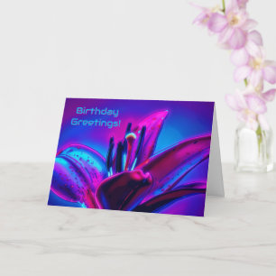 Neon Lily Flower Art Birthday Card