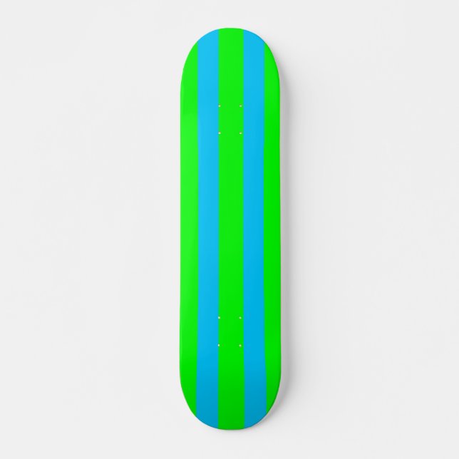 Neon Lime Green and Teal Blue Stripe Skateboard (Front)