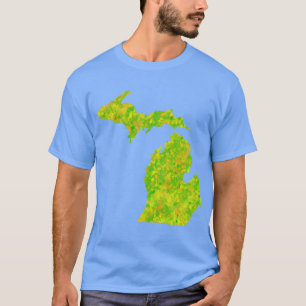 Neon Lime Green Paint Splatter Michigan Silhouette T-Shirt