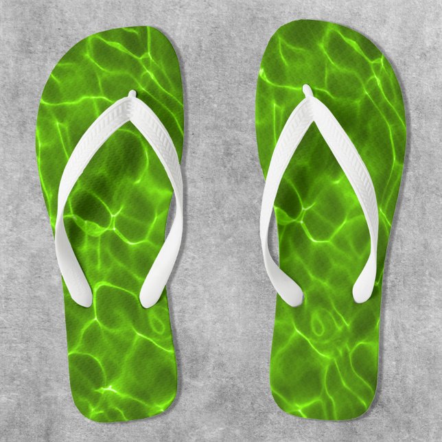 Neon Lime Green Swimming Pool Jandals (Funny Green Water Swimming Pool Photo Flip Flops)