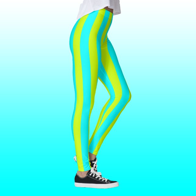 Neon Lime Yellow and Neon Cyan Cool Striped Leggings (Creator Uploaded)