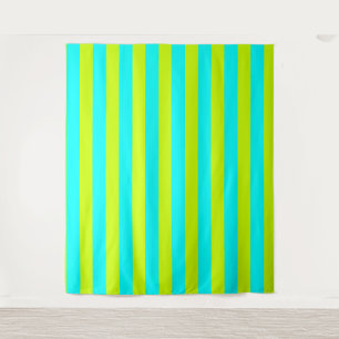 Neon Lime Yellow and Neon Cyan Cool Striped Tapestry