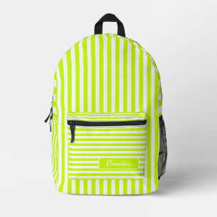 Neon Lime Yellow and White Vintage Striped Name Printed Backpack