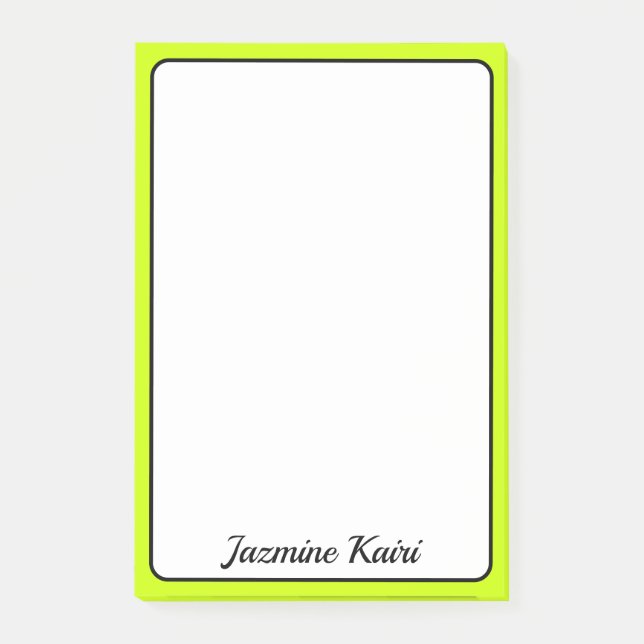 Neon Lime Yellow Border Professional Simple Name Post-it Notes (Front)