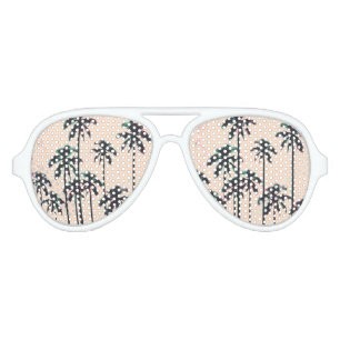 Neon Lined Black Palm Trees on Peach Horizon Aviator Sunglasses