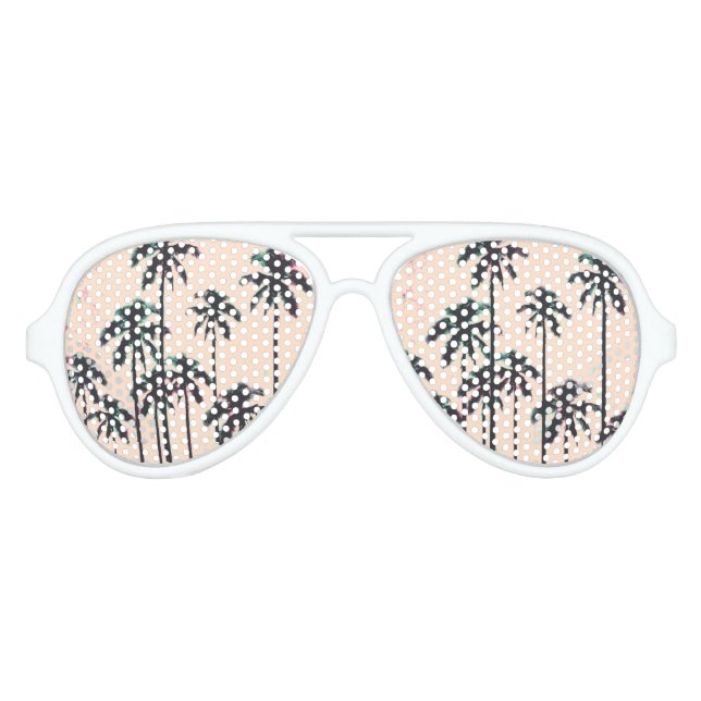 Neon Lined Black Palm Trees on Peach Horizon Aviator Sunglasses (Front)