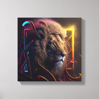 Neon Lion - Motivational Graffiti Style Realism Canvas Print