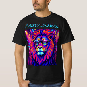 Neon Lion Party Animal – Colourful Retro Graphic T-Shirt
