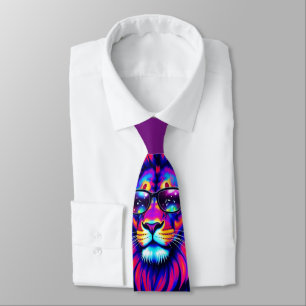 Neon Lion Party Animal – Colourful Retro Graphic Tie