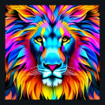 Neon Lion - Pop Art Motivation Poster<br><div class="desc">Colourful proud lion head in pop art neon style. Radiating with courage and strength!</div>
