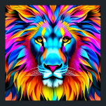 Neon Lion - Pop Art Motivation Poster<br><div class="desc">Colourful proud lion head in pop art neon style. Radiating with courage and strength!</div>