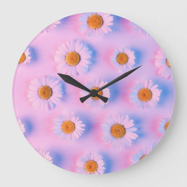 Neon-lit Multicolor Chamomile Array. Large Clock (Front)