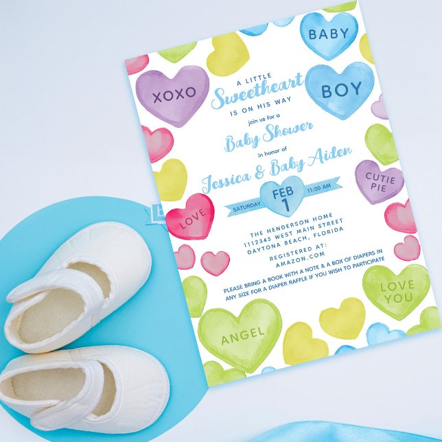 Neon Little Sweetheart Themed Boy Baby Shower Invitation (Creator Uploaded)