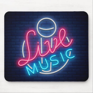 Neon Live Music Curved Word Art Word Text Art Mouse Pad